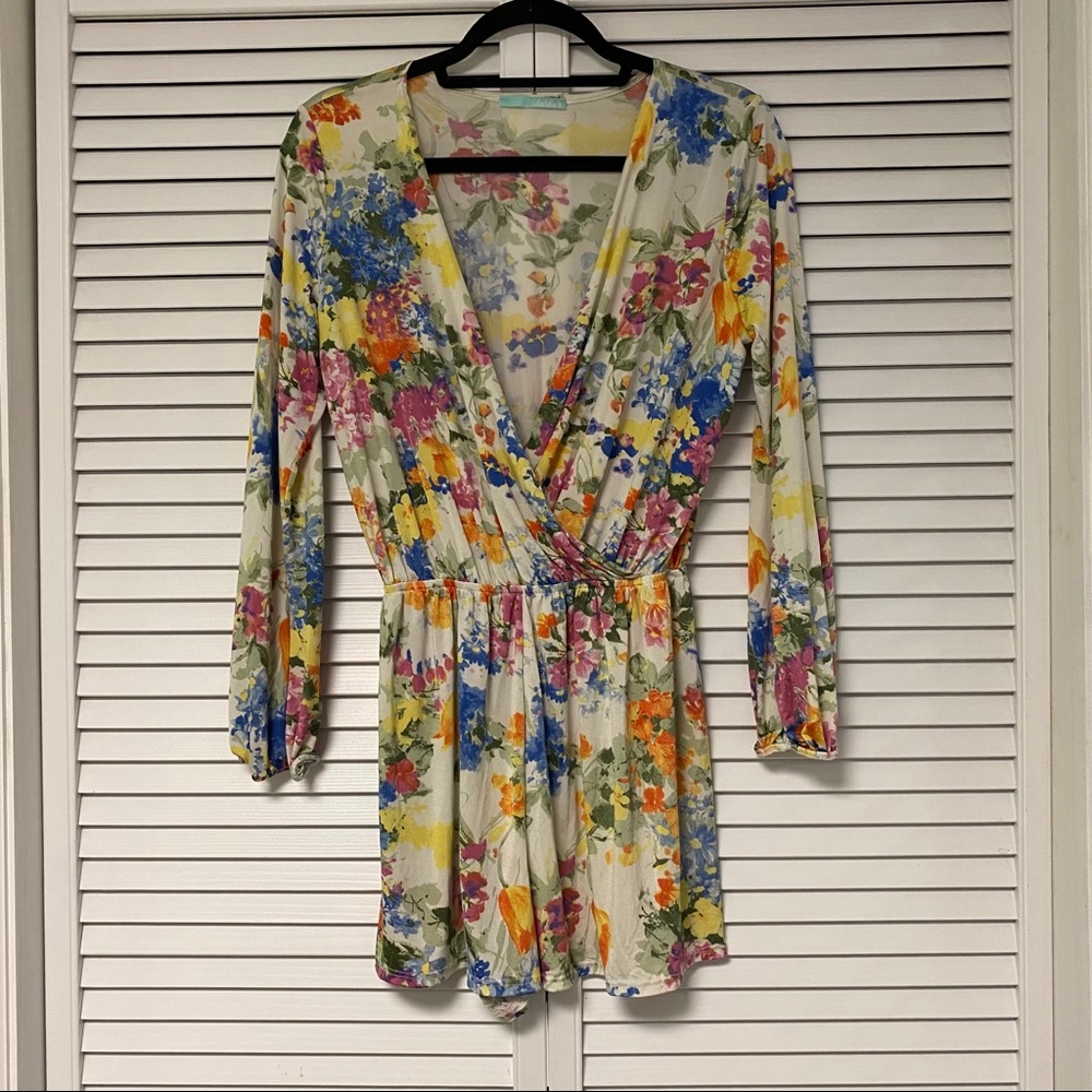 Lulus White Multicolor Floral Long Sleeve Romper